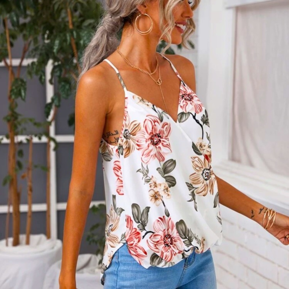 SHEIN surplice neck floral cami top